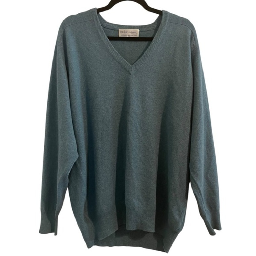 EERDUOSI Blue Green V-Neck Cashmere Sweater Size 48